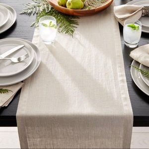 Crate & Barrel Marin Warm Natural Linen Table Runner